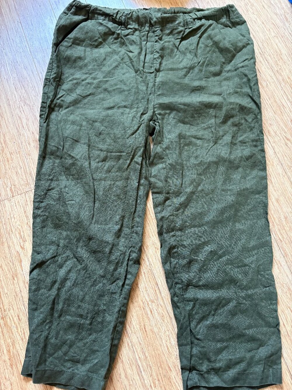 Quince 100% European Linen Pants - Green Khaki Size Large